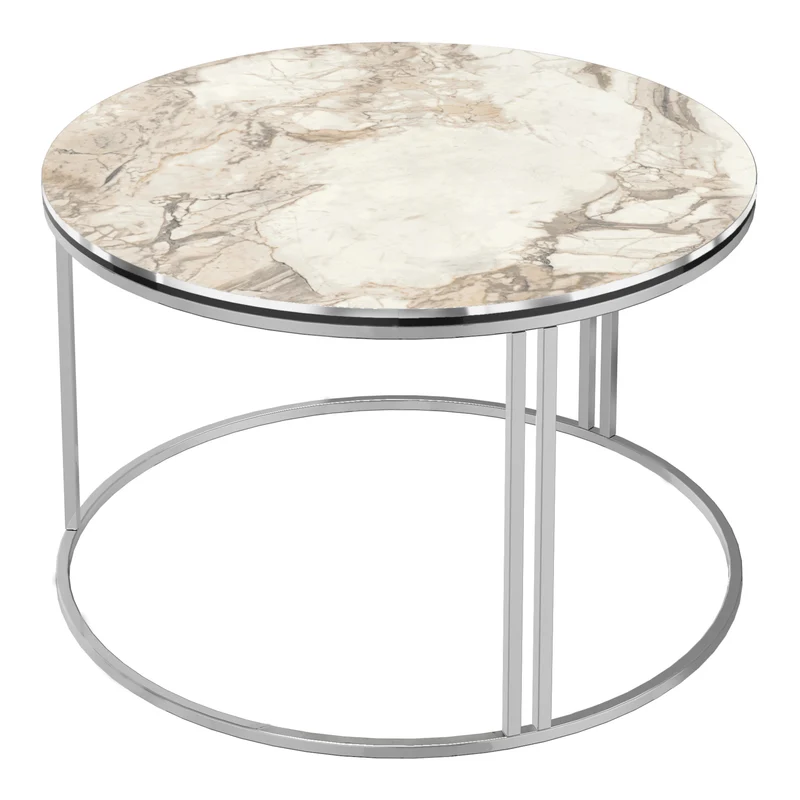 Table basse ronde 50 x 80 cm marbre blanc argent 03_0008423