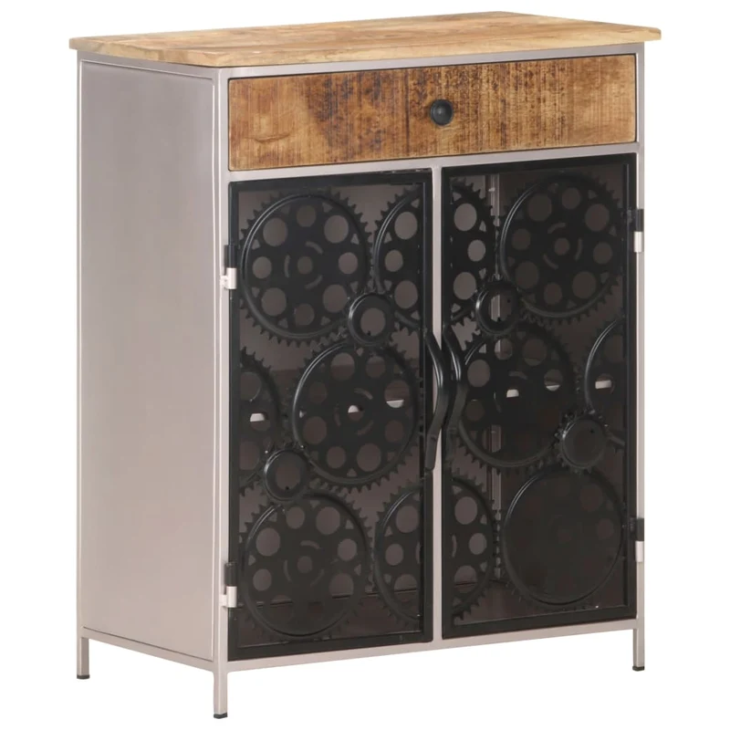 Buffet bahut commode armoire meuble de rangement organisateur cuisine salle de séjour salon 60 x 35 x 75 cm bois de manguier brut et fer marron 02_0029626