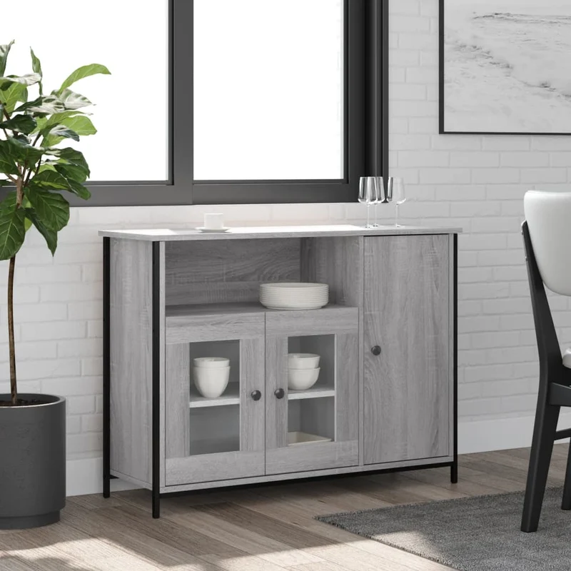 Buffet bahut commode armoire meuble de rangement organisateur cuisine salle de séjour salon sonoma 100 x 35 x 75 cm bois d'ingénierie gris 02_0036249