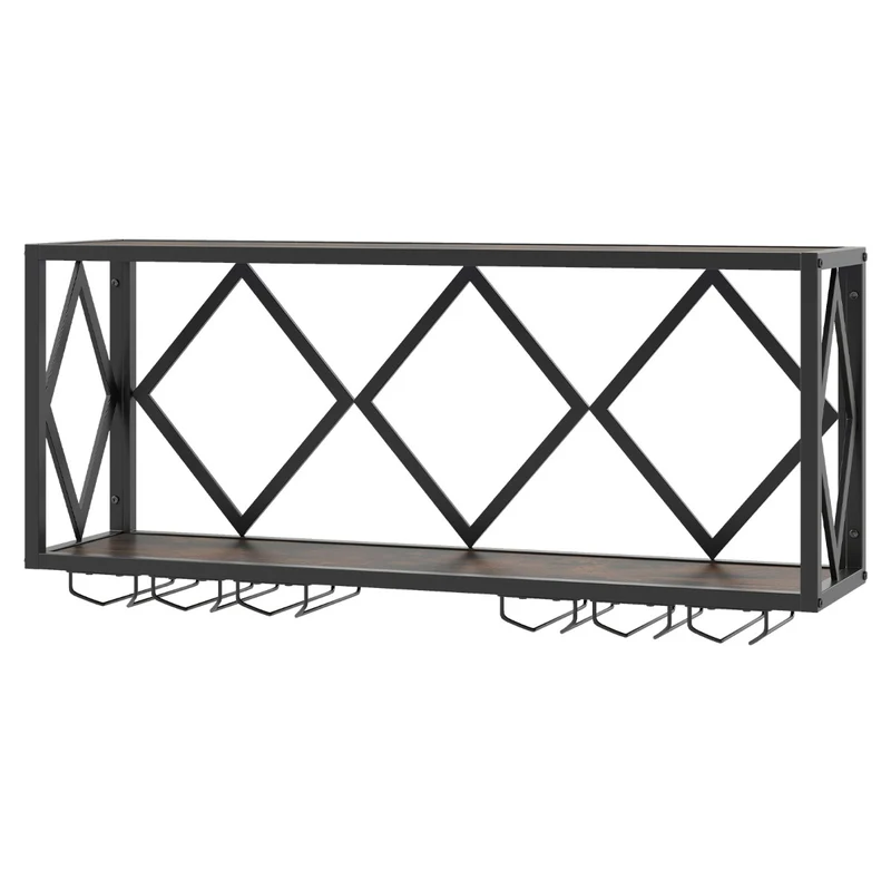 Casier à vin mural 51 x 26,5 x 60 cm avec éclairage led 16 couleurs design industriel en métal marron rustique 20_0011049