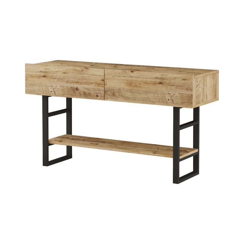 Table console 76 x 139 x 43 cm effet chêne rustique / noir 03_0008589