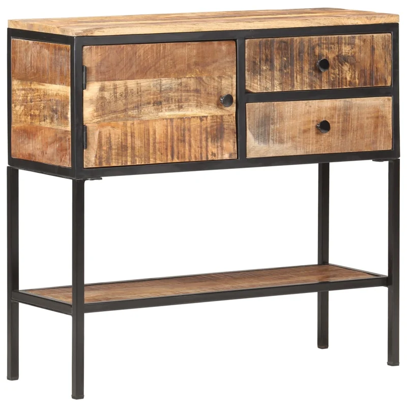 Buffet bahut commode armoire meuble de rangement organisateur cuisine salle de séjour salon 85 x 30 x 80 cm bois de manguier brut marron 02_0029663
