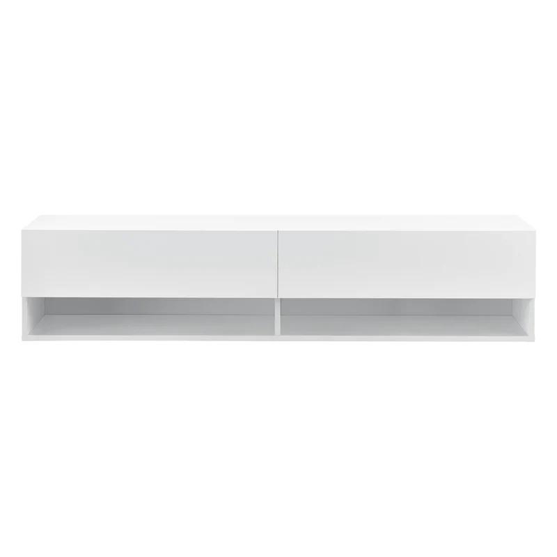Étagère murale 2 tiroirs portes meuble support TV 140 cm blanc 03_0005184