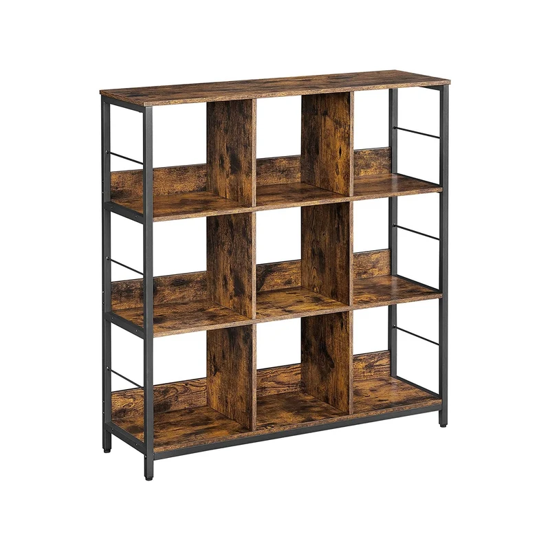 Meuble de rangement 3 niveaux étagère rangement bibliothèque style industriel 9 cubes pour salon bureau entrée cuisine 100 x 30 x 103 1 cm marron rustique et noir 12_0002796