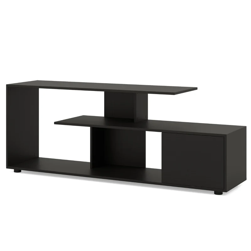 Meuble tv pour téléviseurs jusqu'à 55 pouces 152 x 38 x 58,5 cm rangement optimisé design asymétrique en bois noir 20_0012811