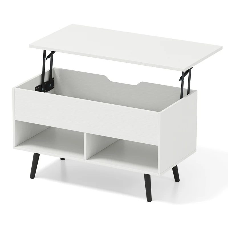 Table basse relevable 80 x 40 x 58 cm avec rangement caché en bois de pin blanc design moderne 20_0013798