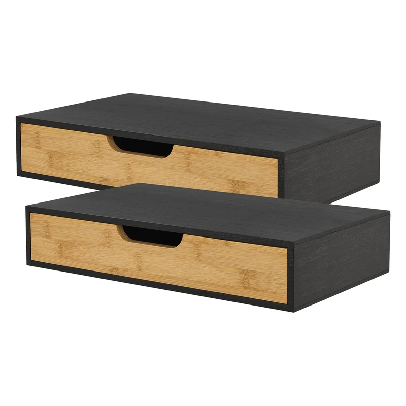 Lot de 2 étagères murales meuble de rangement moderne 40 x 24 x 8 cm noir naturel 03_0009737