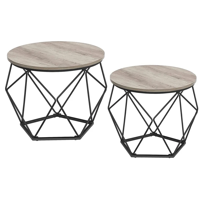 Lot de 2 tables basses 50 x 40 cm et 40 x 36 cm d'appoint panneaux d’aggloméré acier gris 12_0006248