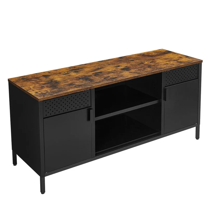 Meuble TV support de télévision 120 x 40 x 55 cm buffet bas avec 3 étagères réglables pour tv jusqu'à 55 pouces pour salon chambre marron rustique et noir 12_0006572