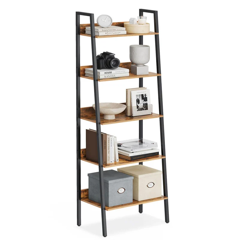 Étagère échelle bibliothèque à 5 niveaux 30 x 60 x 170 cm meuble de rangement sur pieds pour salon chambre cuisine cadre en acier facile à assembler style industriel marron rustique et noir 12_0005743