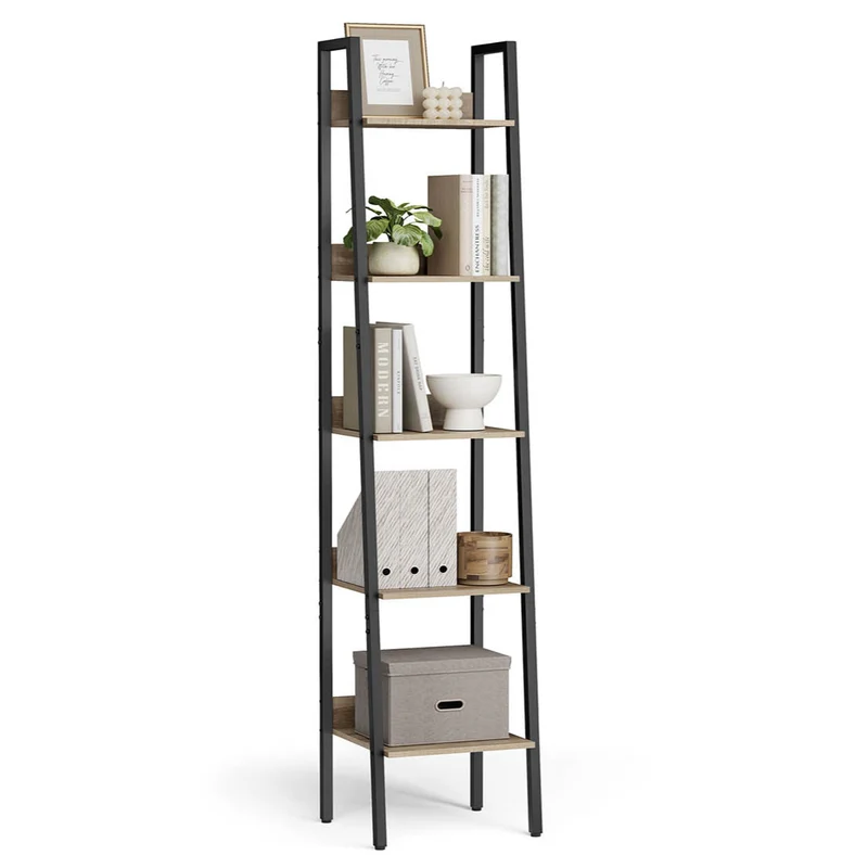 Étagère échelle bibliothèque à 5 niveaux meuble de rangement sur pied pour salon chambre cuisine cadre en acier facile à assembler style industriel 30 x 33,8 x 170 cm marron 12_0005742