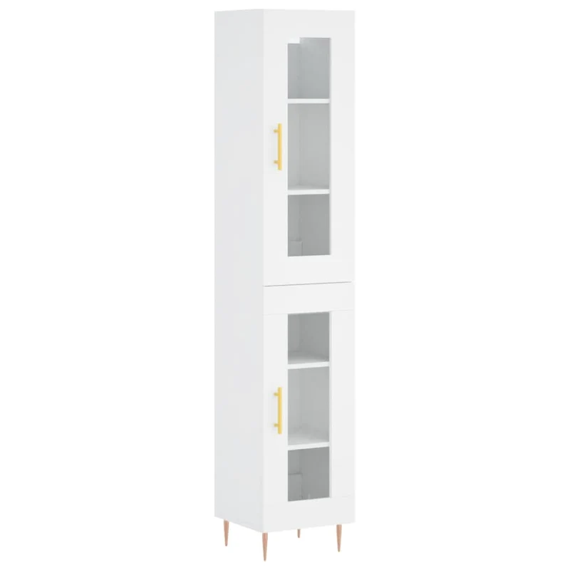 Buffet bahut commode armoire meuble de rangement organisateur cuisine salle de séjour salon haut 34,5 x 34 x 180 cm bois d'ingénierie blanc 02_0032375
