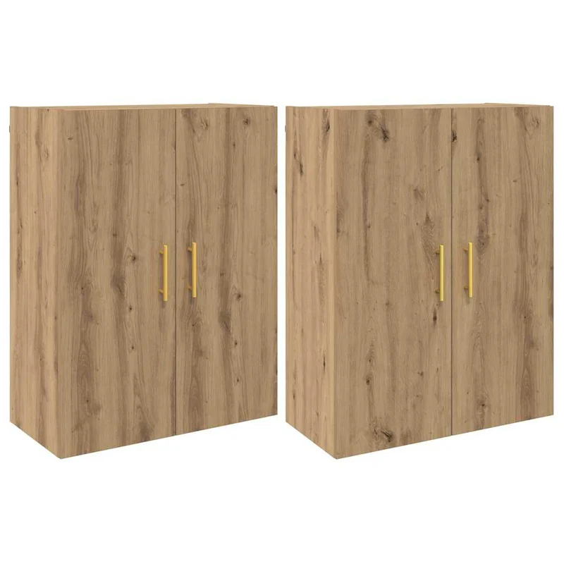 Lot de 2 armoires murales modernes avec 4 portes rangement 69 x 34 x 90 cm en bois d'ingénierie chêne artisanal 02_0056041