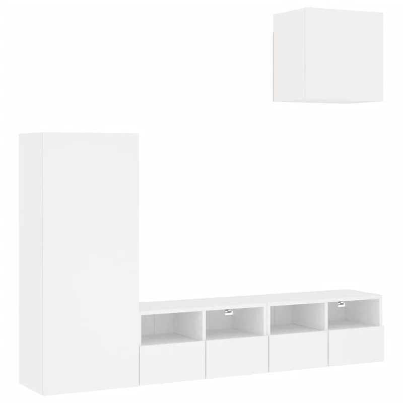 Meubles TV multimédia étagère télévision buffet téléviseur salle à manger salon chambre 4 pièces bois d'ingénierie blanc 02_0029232