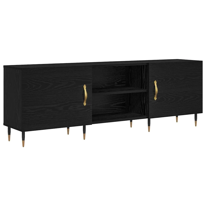 Meuble TV rectangulaire moderne rangement pratique 150 x 30 x 50 cm en bois d'ingénierie chêne noir 02_0052511