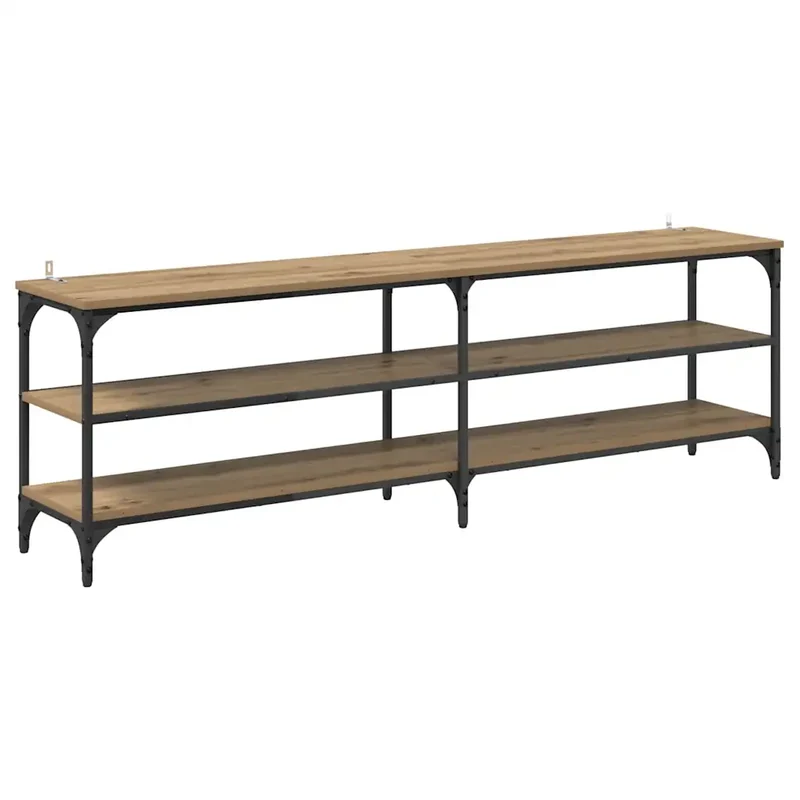 Meuble TV rustique polyvalent 160 x 30 x 50 cm avec grandes étagères ambiance cosy en bois d'ingénierie chêne artisanal 02_0052714