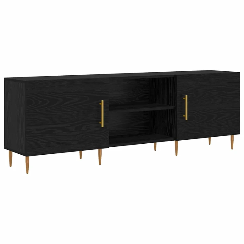 Meuble TV rectangulaire moderne finition mate 150 x 30 x 50 cm avec rangement pratique en bois noir 02_0052514