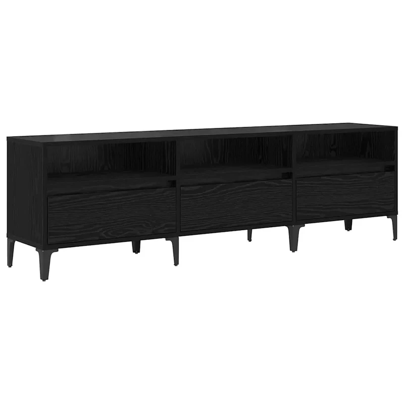 Meuble TV rustique avec rayonnage pratique 150 x 30 x 45 cm en bois d'ingénierie chêne noir 02_0052484