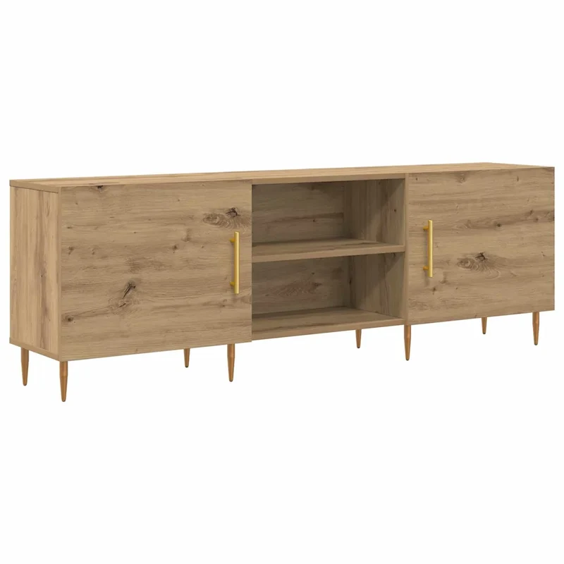 Meuble TV rectangulaire moderne avec rangement fonctionnel 150 x 30 x 50 cm en bois d'ingénierie chêne artisanal 02_0052513