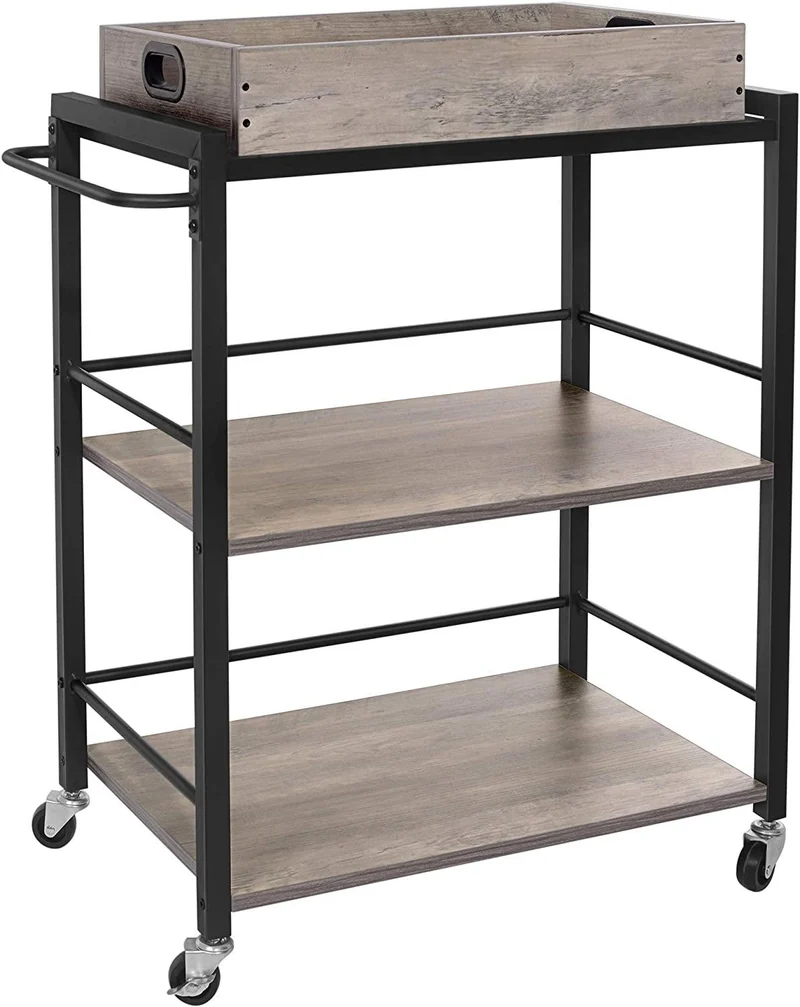Desserte de style industriel chariot de cuisine avec plateau amovible avec pieds réglables et roulettes étagère de cuisine structure en acier 65 x 40 x 86 cm grège et noir 12_0002454