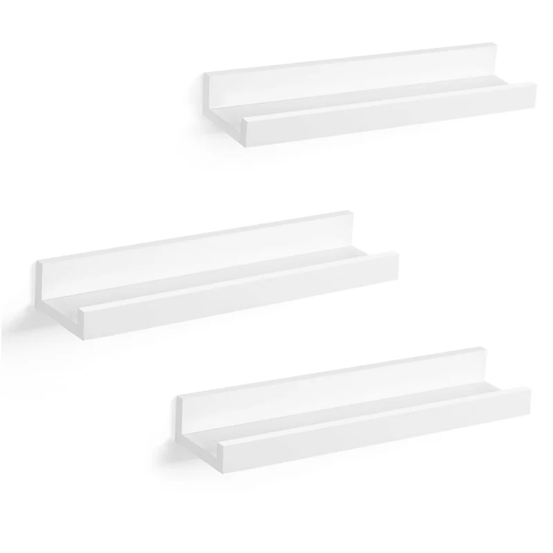 Lot de 3 étagères murales flottantes en MDF 38 x 10 cm pour cadres photos livres exposition rangement blanc 3 12_0002876