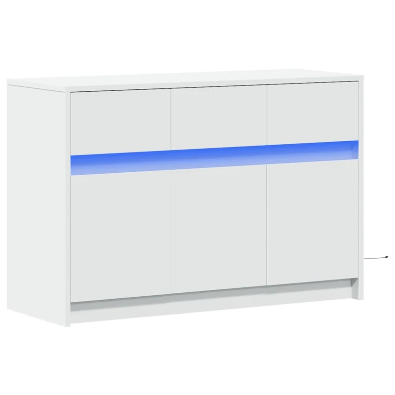 Meuble TV multimédia étagère télévision buffet téléviseur salle à manger salon chambre avec LED 91 x 34 x 61 cm bois d'ingénierie blanc 02_0026454