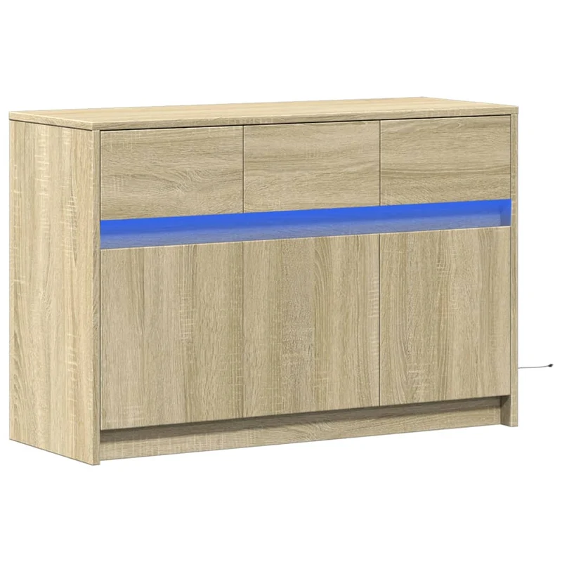 Meuble TV multimédia étagère télévision buffet téléviseur salle à manger salon chambre avec LED chêne sonoma 91 x 34 x 61 cm bois d'ingénierie brun 02_0026491
