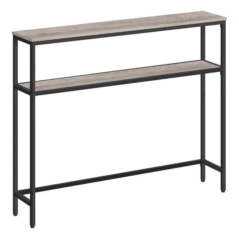 Console pour couloir table de salon fine à 2 niveaux 20 x 120 x 80 cm table d’appoint avec 2 étagères pour salon chambre gris 12_0005226