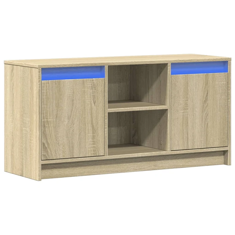Meuble TV multimédia étagère télévision buffet téléviseur salle à manger salon chambre avec LED chêne sonoma 100 x 34 x 50 cm bois d'ingénierie brun 02_0026483