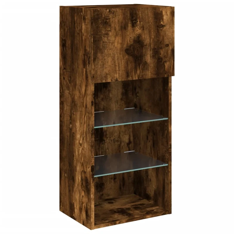 Meuble TV multimédia étagère télévision buffet téléviseur salle à manger salon chambre avec lumières LED chêne fumé 40,5 x 30 x 90 cm brun 02_0026742