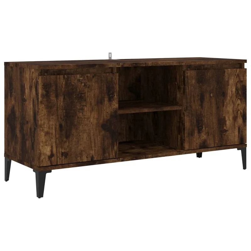 Meuble TV multimédia étagère télévision buffet téléviseur salle à manger salon chambre avec pieds en métal chêne fumé 103,5 x 35 x 50 cm brun 02_0026877