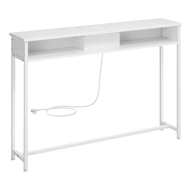 Table console fine avec multiprise table de canapé avec 2 compartiments chargement caché gain de place pour entrée salon blanc 12_0007504