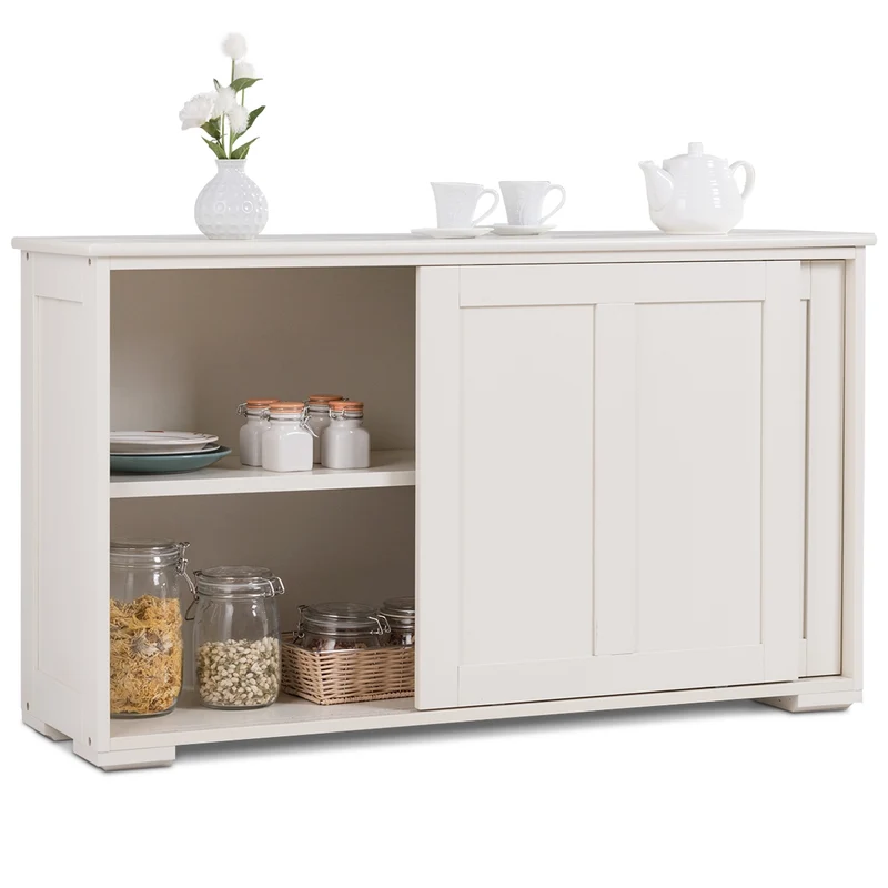 Buffet de cuisine avec 2 portes coulissantes 106,7 x 33 x 62 cm grande capacité design élégant en MDF beige 20_0010801