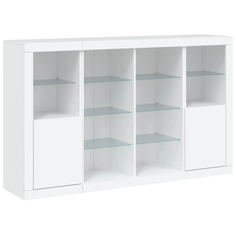 Buffet bahut commode armoire meuble de rangement organisateur cuisine salle de séjour salon avec lumières LED 3 pcs bois d'ingénierie blanc 02_0037197