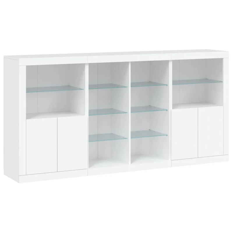 Buffet bahut commode armoire meuble de rangement organisateur cuisine salle de séjour salon avec lumières LED 202 x 37 x 100 cm blanc 02_0029841