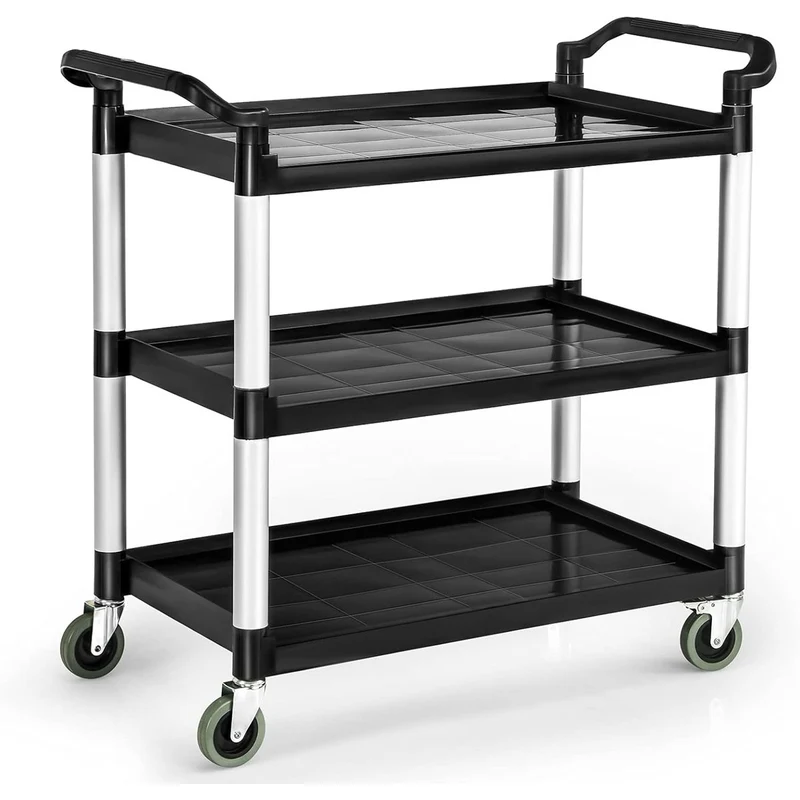 Chariot de cuisine 103 x 49 x 98 cm 3 niveaux gain de place facile à déplacer en aluminium noir et polypropylène 20_0019151