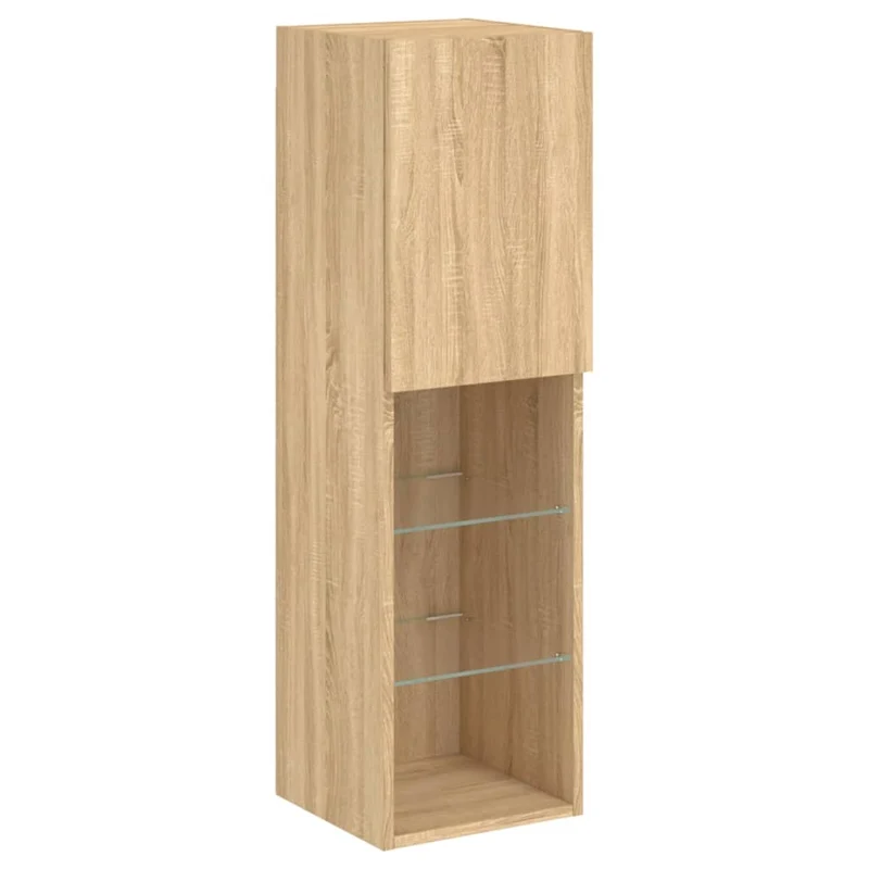 Meuble TV multimédia étagère télévision buffet téléviseur salle à manger salon chambre avec lumières LED chêne sonoma 30,5 x 30 x 102 cm brun 02_0026779