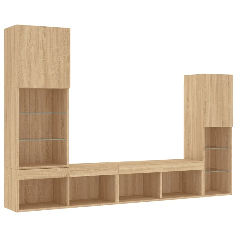 Meubles TV multimédia étagère télévision buffet téléviseur salle à manger salon chambre avec LED 4 pièces chêne sonoma bois d'ingénierie brun 02_0029362