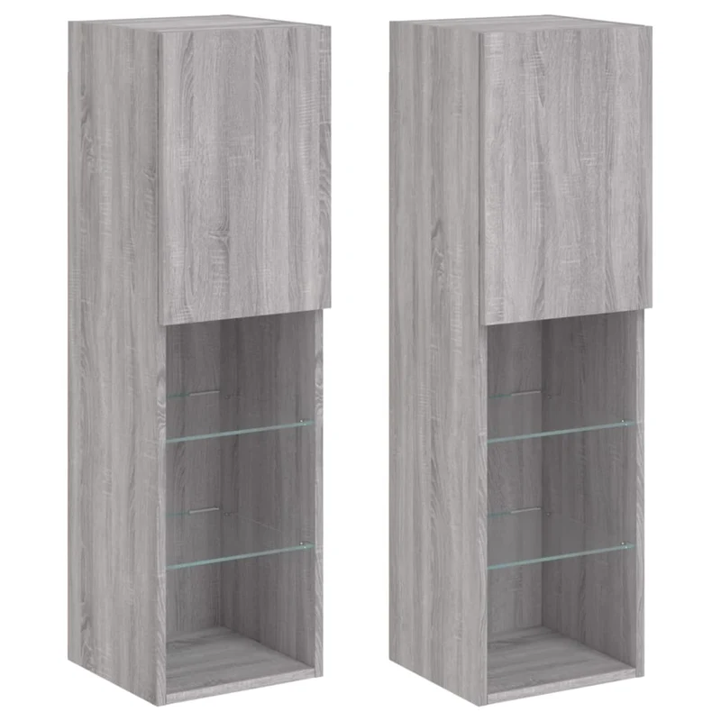 Meubles TV multimédia étagère télévision buffet téléviseur salle à manger salon chambre avec lumières LED 2 pièces sonoma 30,5 x 30 x 102 cm gris 02_0028881