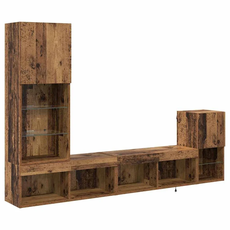 Unité murale TV design moderne 30,5 x 30 x 60 cm 40,5 x 30 x 102 cm et 80 x 30 x 30 cm bois d'ingénierie bois ancien 02_0056094