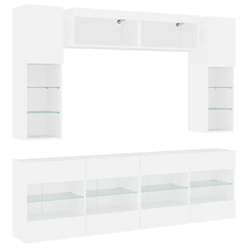 Ensemble de meubles armoire buffet TV télévision salon chambre séjour murau x 6 pièces avec lumières LED blanc 02_0025346