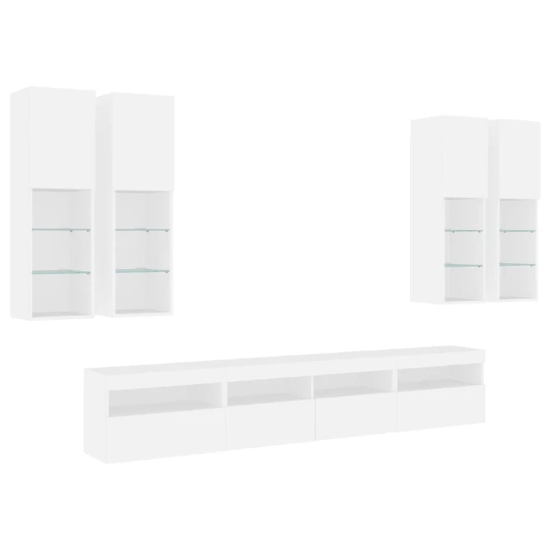 Ensemble de meubles armoire buffet TV télévision salon chambre séjour murau x 7 pièces avec lumières LED blanc 02_0025358