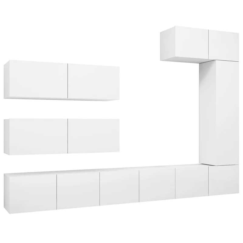 Ensemble de meubles armoire buffet TV télévision salon chambre séjour 7 pièces bois d'ingénierie blanc 02_0025152