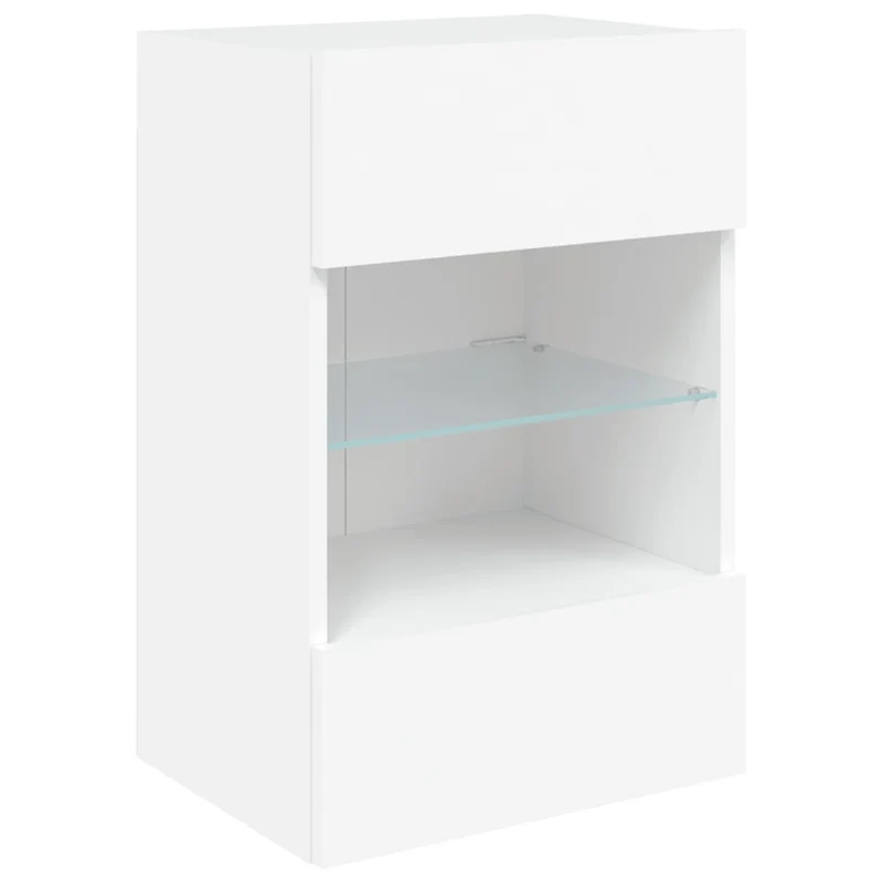 Meuble TV multimédia étagère télévision buffet téléviseur salle à manger salon chambre mural avec lumières LED 40 x 30 x 60,5 cm blanc 02_0027880