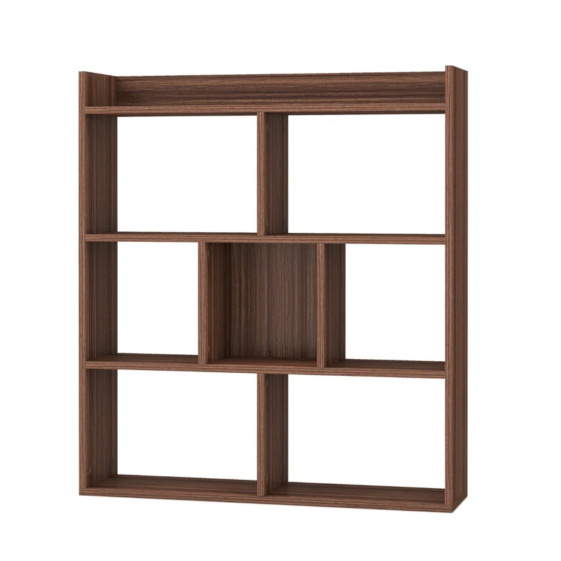 Bibliothèque ouverte 80 x 20 x 90 cm avec 7 cubes de rangement solide et sécurisée style moderne en bois noyer 20_0018512