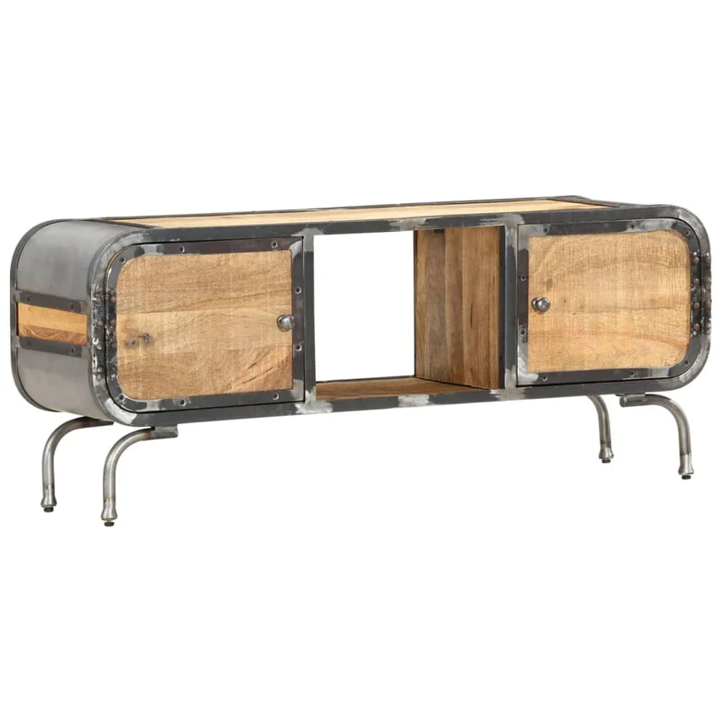 Meuble TV multimédia étagère télévision buffet téléviseur salle à manger salon chambre 110 x 30 x 42 cm bois massif de manguier brun 02_0025738