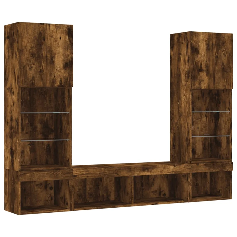 Meubles TV multimédia étagère télévision buffet téléviseur salle à manger salon chambre avec LED 5 pièces chêne fumé bois d'ingénierie brun 02_0029405