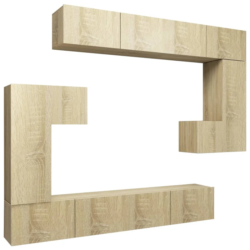 Ensemble de meubles armoire buffet TV télévision salon chambre séjour 8 pièces chêne sonoma bois d'ingénierie brun 02_0025314
