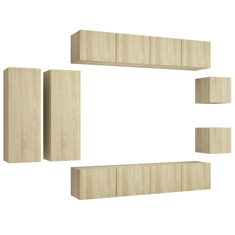 Ensemble de meubles armoire buffet TV télévision salon chambre séjour 8 pièces chêne sonoma bois d'ingénierie brun 02_0024348
