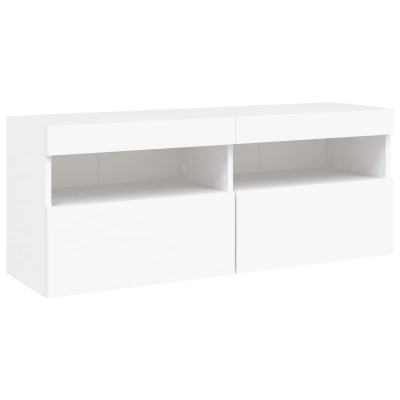 Meuble TV multimédia étagère télévision buffet téléviseur salle à manger salon chambre mural avec lumières LED 100 x 30 x 40 cm blanc 02_0027835